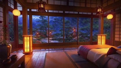 安静雨夜庭院木屋