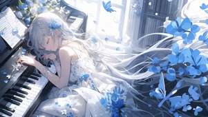 钢琴上少女