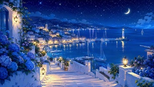 月夜海湾小镇