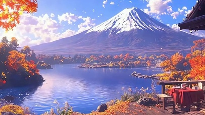 秋季山川树木带鱼屏