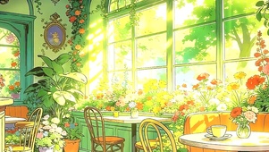 午后阳光咖啡馆双屏