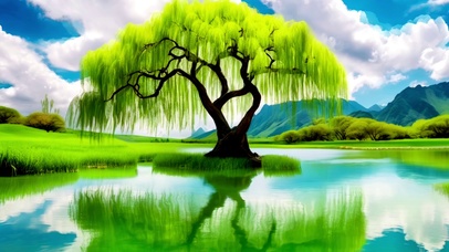 绿色护眼美景湖边的柳树