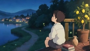 夜晚望着星空男孩带鱼屏