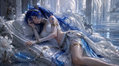 梦幻蓝发安睡美少女