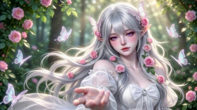 玫瑰森林银发精灵美少女