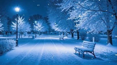 护眼冬夜飘雪小路