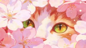 花朵中猫咪带鱼屏
