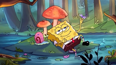 海绵宝宝湖边玩水