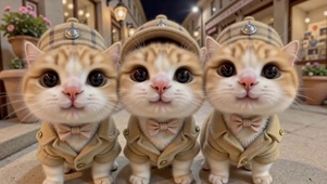三只可爱英伦风街景小猫