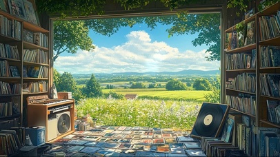 山坡草地上的音像店