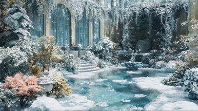 冬日庭院景观雪景