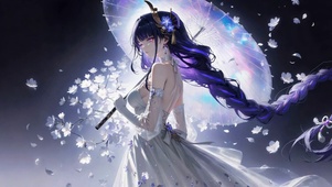 唯美紫发樱花撑伞美少女