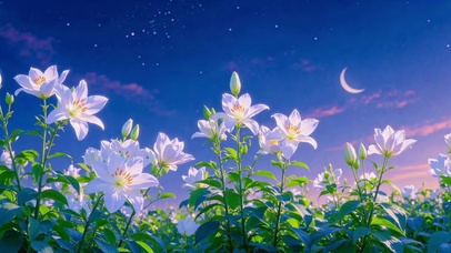 护眼风景月夜花海