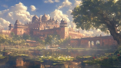 蓝天阳光宫殿荷花塘