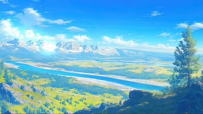俯瞰蓝天草原河流