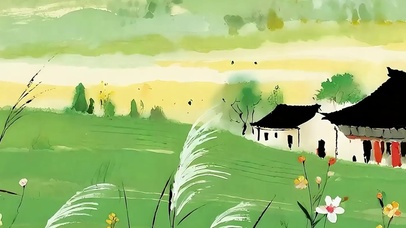 古风夕阳树木带鱼屏