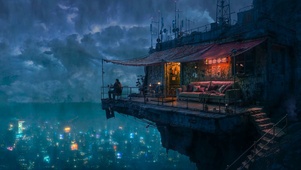 雨夜空中小屋