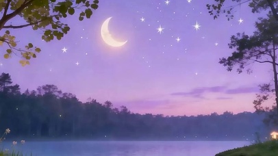 夜景树木河流带鱼屏