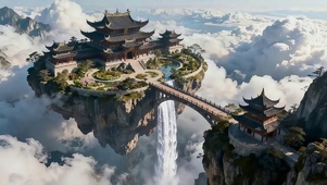 云海琼楼飞瀑
