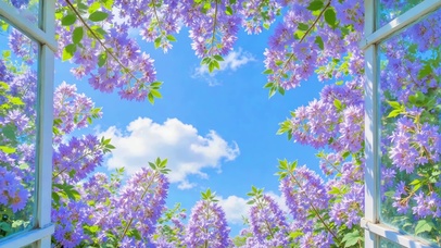 护眼窗景紫藤花