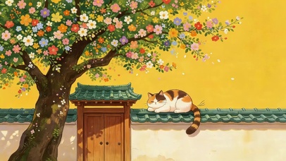 墙头上猫咪