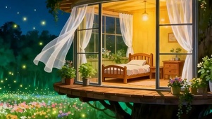 夜景护眼树木萤火虫带鱼屏