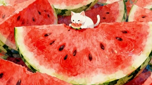 吃西瓜猫咪