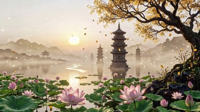 晨雾莲池秋景