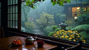 雨天放松木屋庭院