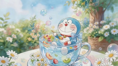 茶杯里可爱机器猫