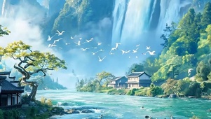古风山水带鱼屏