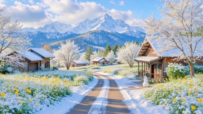 唯美冬日村庄小路