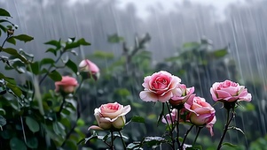 唯美雨中玫瑰花