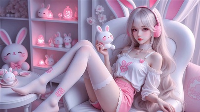 可爱粉兔子美女
