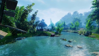 养眼绿色中国风水车湖景