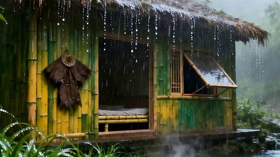 护眼雨天竹林带鱼屏