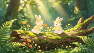 森林鲜花小兔