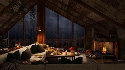 舒适猫咪窗外雷雨