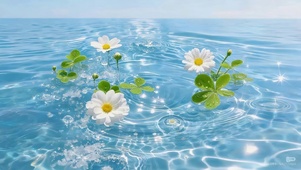 清澈水面小花