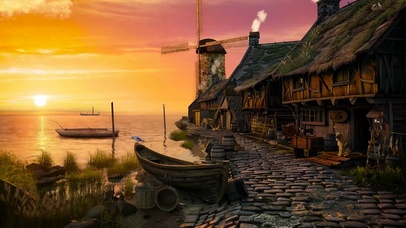 惬意湖边夕阳木屋