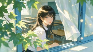 教室里窗边女孩