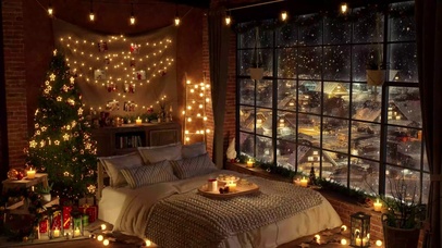 4K舒适冬夜圣诞卧室