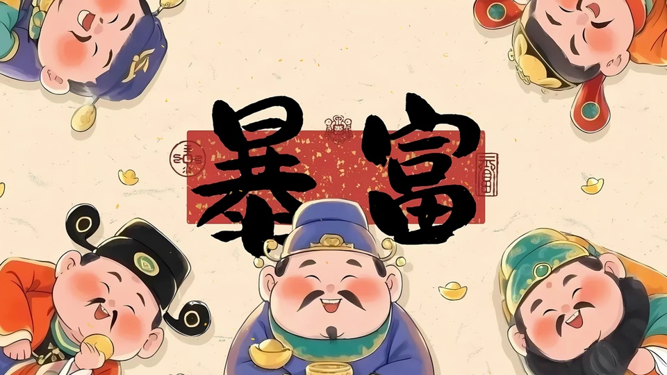 国潮Q版财神暴富主题插画