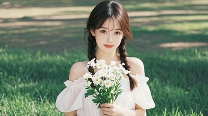甜美麻花辫捧花女孩