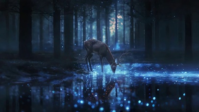 夜晚林深 小鹿饮水