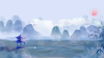 中国风蓝色壮丽水墨