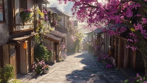 午后阳光古城小镇街道