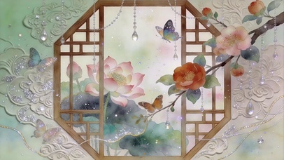 山茶花伴蝶栖窗