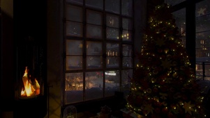 夜晚雪天圣诞房间