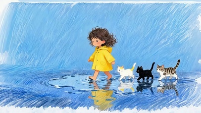 三只小猫和小女孩